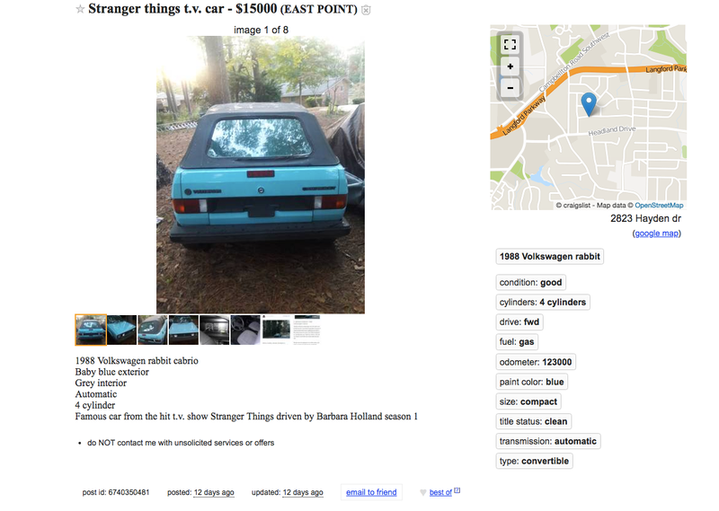 Illustration for article titled Barb's 1988 Volkswagen Cabrio from Stranger Things Is for Sale